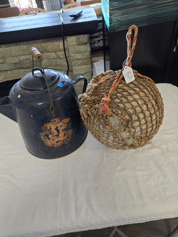 Image for Bouy and lg. Enamel coffee pot