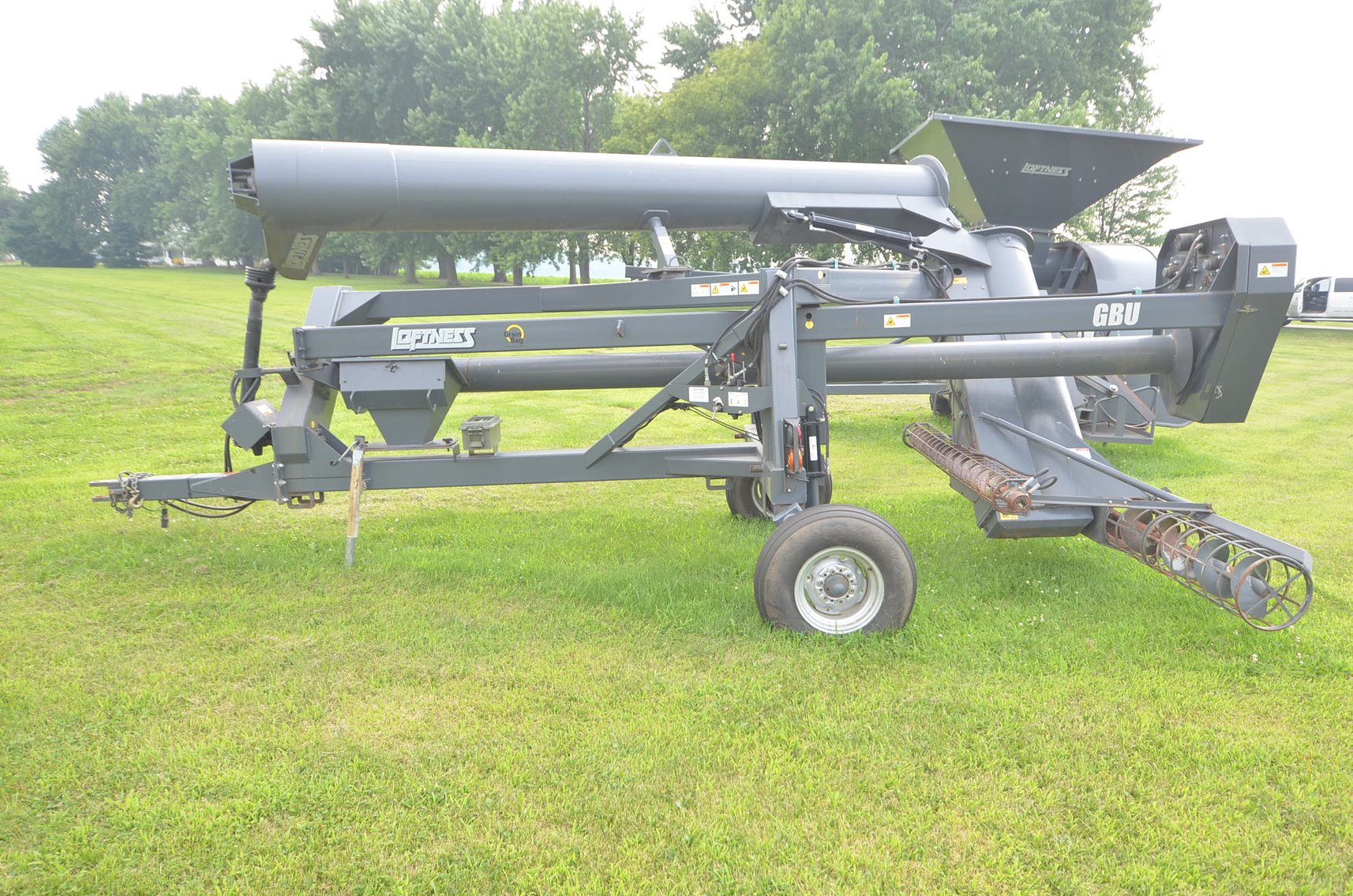 Image for LOFTNESS GRAIN BAG LOADER/UNLOADER, MF 9540 COMBINE, MF CORN HEAD, IH 7300 FLATBED TRUCK