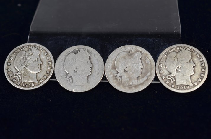 Image for (4) Barber Quarter Dollar