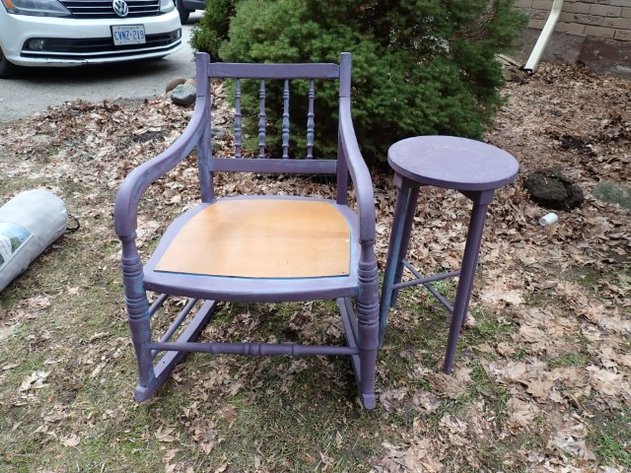 Image for Vintage Wood Rocker & Stool/Plant Stand