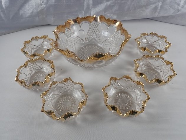 Image for Vintage Heart & Thumbprint Pressed Glass Bowls