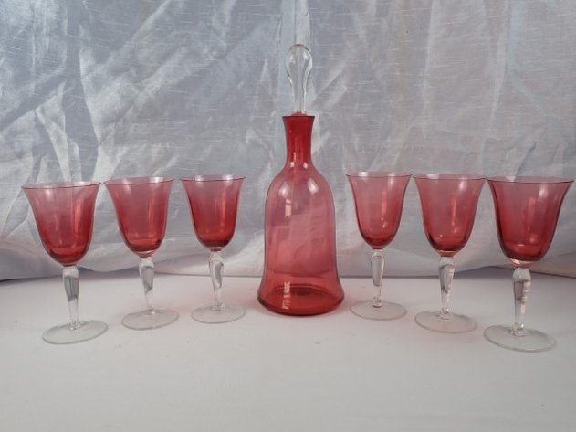Image for Murano-Style Cranberry Glass Decanter Set