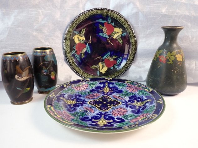 Image for Black Satin Finished & Cloisonne Decorative Vases
