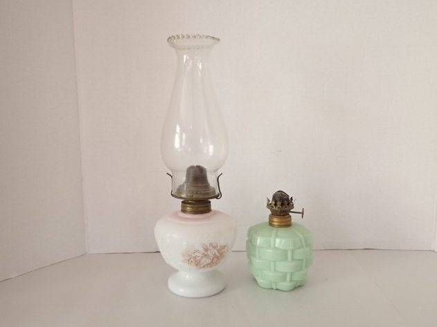 Image for Vintage Currier & Ives Style Milk Glass Oil Lamp