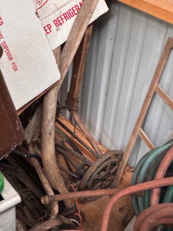 Image for (2) Antique reel mowers, scythe