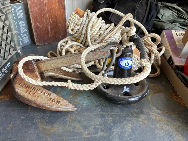 Image for (2) boat anchors with rope and milk crate