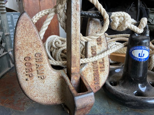 Image for (2) boat anchors with rope and milk crate