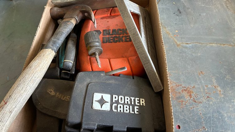 Image for Hammer, speed square, pliers, wire cutter, cement tool