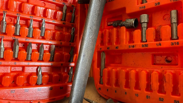 Image for Hammer, speed square, pliers, wire cutter, cement tool