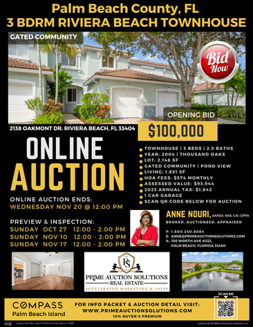 Image for Thousand Oaks Townhouse Riviera Beach, Online Auction, Palm Beach County