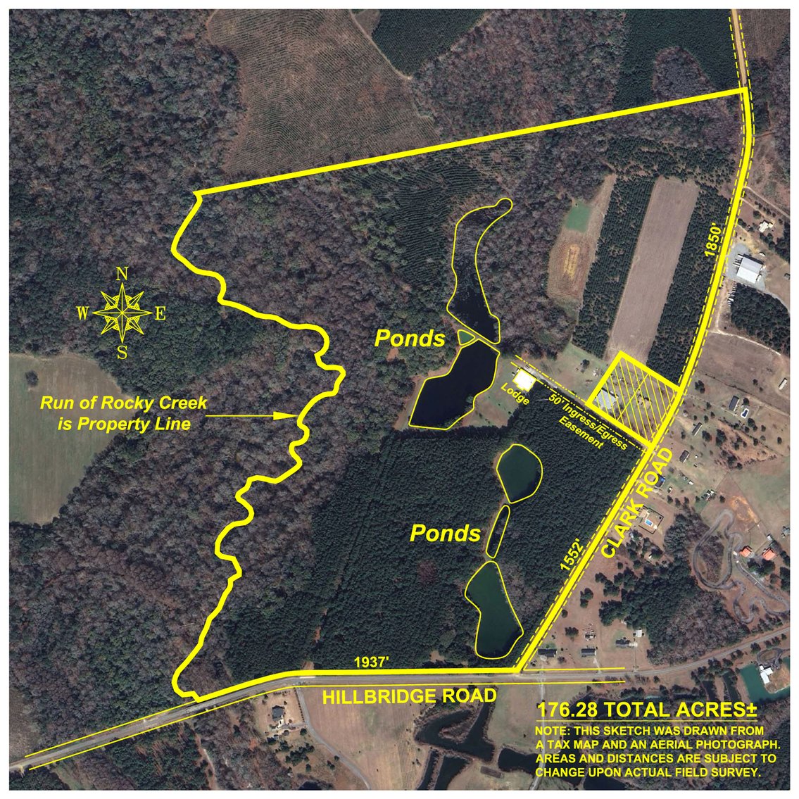 Image for 176+/- Acres - 6,546+/- SF Custom Lodge w/ Stocked Ponds & Food Plots - Mature Timber & Rocky Creek Frontage
