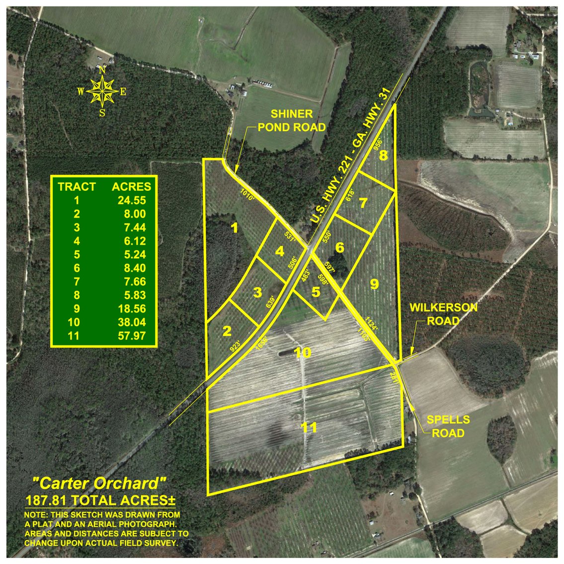 Image for 187± Acres - Carter Orchard - Residential Lots with Road Frontage on Lakeland Highway - Young Irrigated Orchard w/ Oak Hardwood Areas