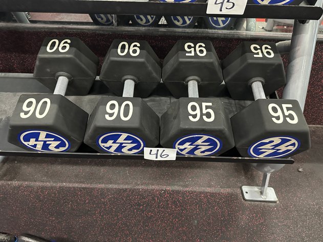 Image for (2) Sets of 90 lbs and 95 lbs Urethane Hex Dumbbells