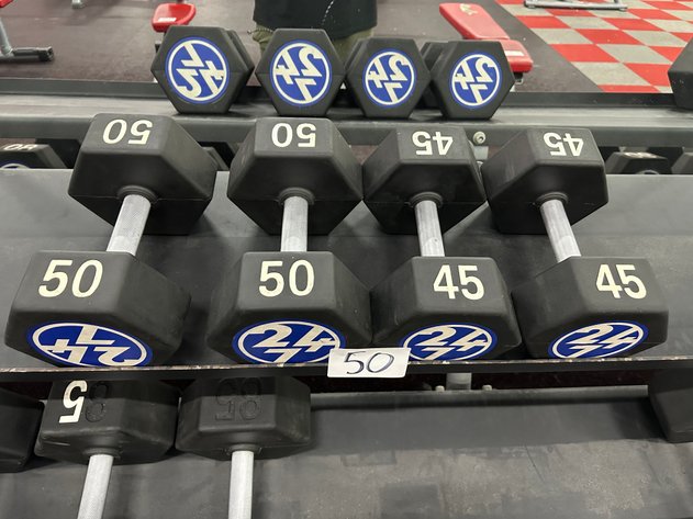 Image for (2) Sets of 45 lbs and 50 lbs Urethane Hex Dumbbells