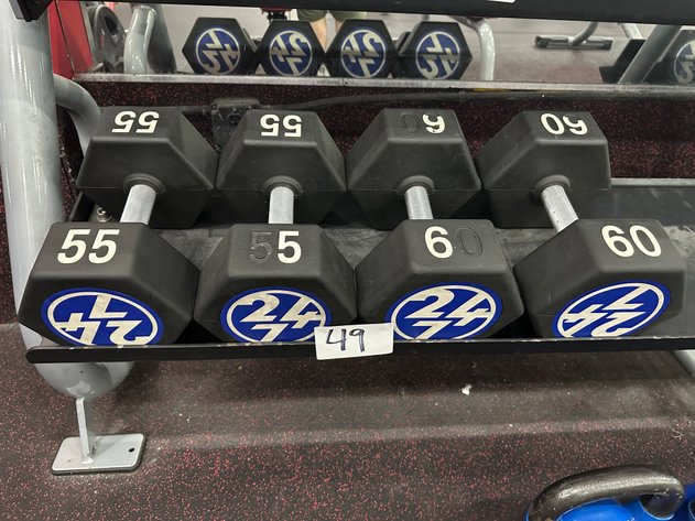 Image for (2) Sets of 55 lbs and 60 lbs Urethane Hex Dumbbells