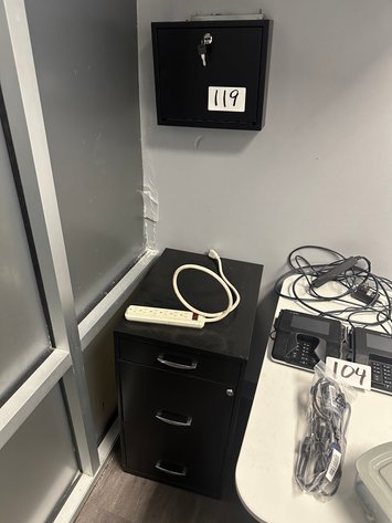 Image for Wall Mounted Metal Lock Box / Safe, Metal (3) Drawer Filing Cabinet and Power Strip