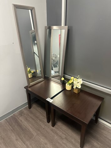 Image for (2) 24in x 24in x 20in Wooden Side Tables, (2) Mirrors and (2) Floral Decor Pieces