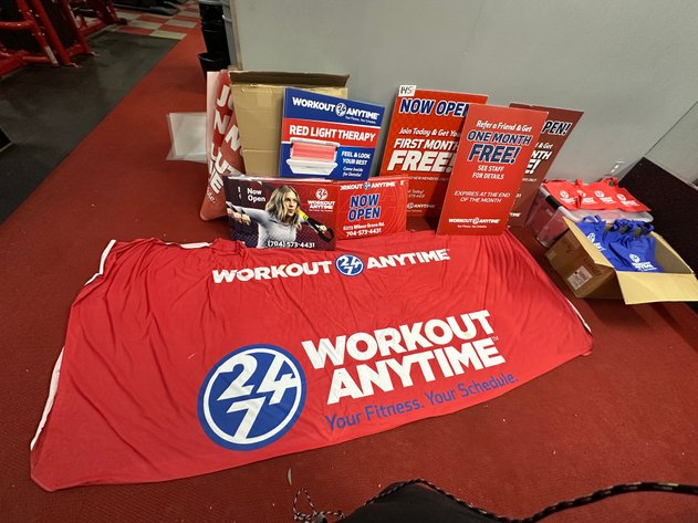 Image for Assorted 24/7 Workout Anytime Branded Signs, Banners and Canvas Gift Bags