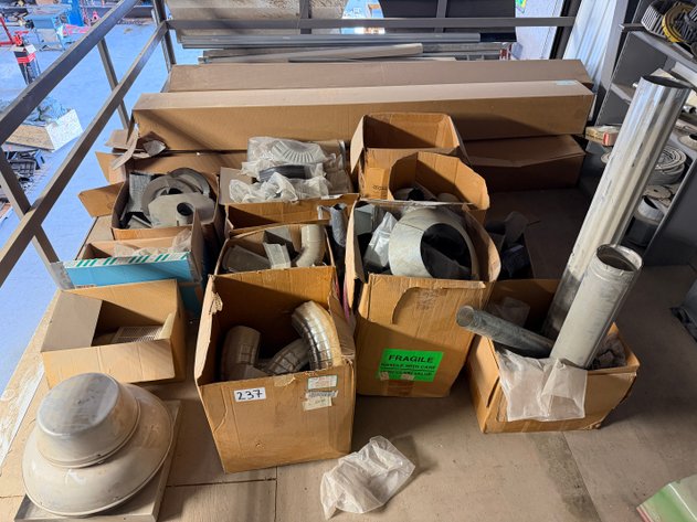 Image for Assorted Sized Metal Gutters, Downspouts, Elbows, Storm Collars, Vents, and Cast Iron Vent Covers in Mezzanine
