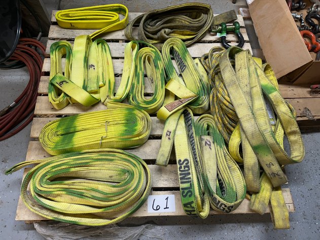 Image for Pallet of (12) NEW Assorted OMAHA SLINGS Nylon Rigging Slings and (1) KOCH 7000 lbs Shackle