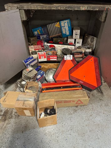 Image for Assorted Automotive / Trailer Parts - Lights, Reflectors, Mirrors, Gauges, Brake Locks, Emergency Triangle Flare Kits, Transmission Fluid Cooler, etc.