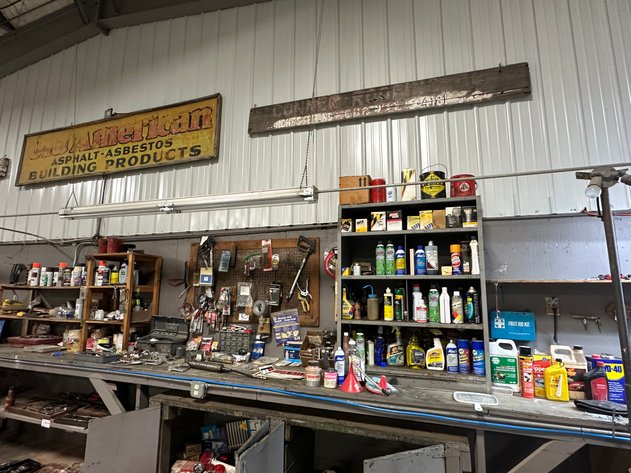 Image for Miscellaneous Parts and Tools on Workbench - Electrical, Automotive, Plumbing, Paint, Tools, and More