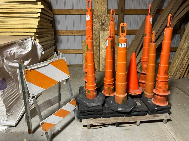Image for Approx. (18) Assorted Roofing Safety Cones, Rubber Bases, and Folding  Hazard Sign