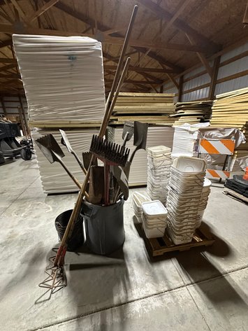 Image for Assorted Roofing Shovels, Scrapers, Roof Rakes, Hammers, Pipe Wrenches and Buckets