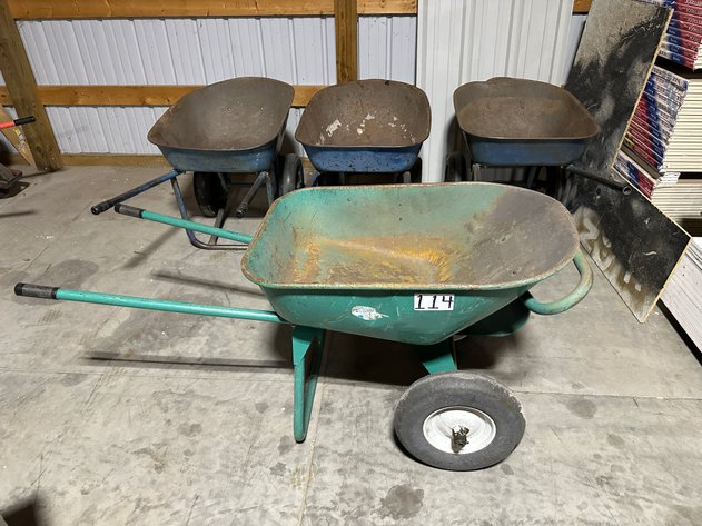 Image for Lot of (4) Metal 2-Wheel Heavy Duty Wheel Barrows (Blue and Green)