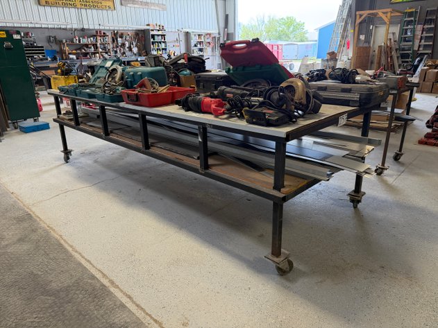 Image for (1) 10ft x 3 3/4ft x 2 3/4ft Rolling Metal Workbench