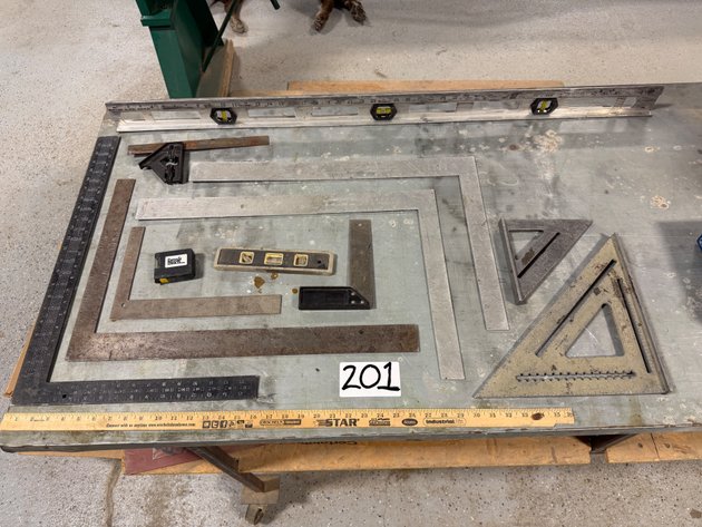 Image for Assorted Measuring Tools - Steel Carpenter Squares, Speed Squares, Levels, Yard Sticks