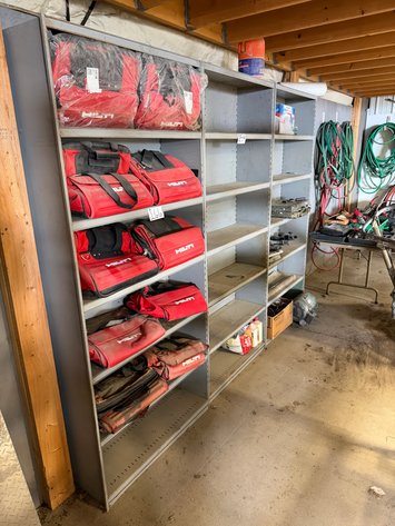 Image for (3) 3ft x 1ft x 7ft Gray Metal Shelves in shop 