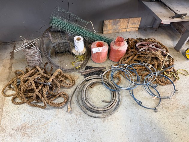 Image for Assorted Metal Wire, Barbed Wire, Rope, String, Pulley Systems and Bucket Clamps