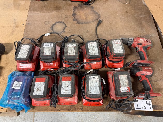 Image for (10) HILTI Batteries and Chargers, (2) Drills (Drills Not Working)