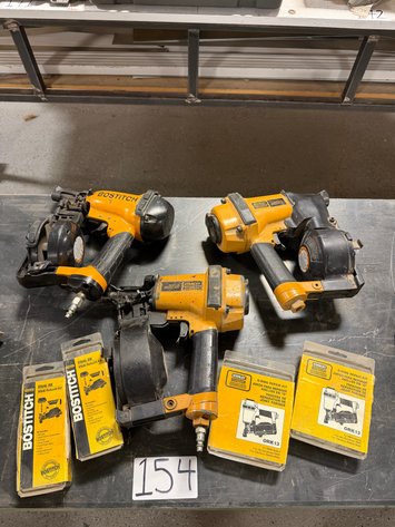 Image for (3) BOSTITCH Ridge Runner Pneumatic Coiler Nailers and Accessories