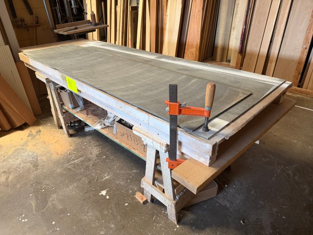 Image for Workbench on Wooden Sawhorses with Woodworking Supplies