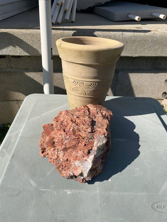 Decorative Clay Flower Pot and Red Quartz Rock