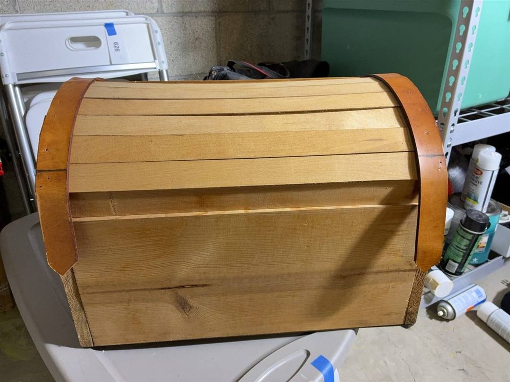 Wooden Domed-Top Chest with Leather Accents
