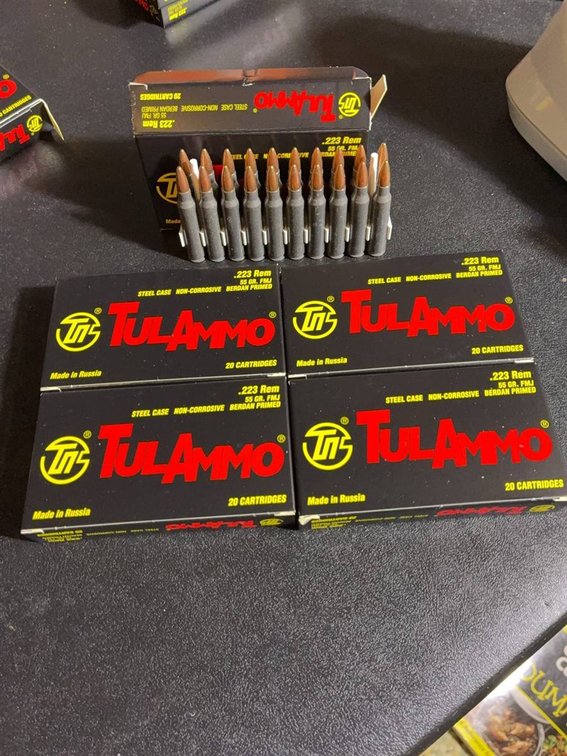 TulAmmo .223 Rem 55gr FMJ, 5 Boxes New, 100 Rds
