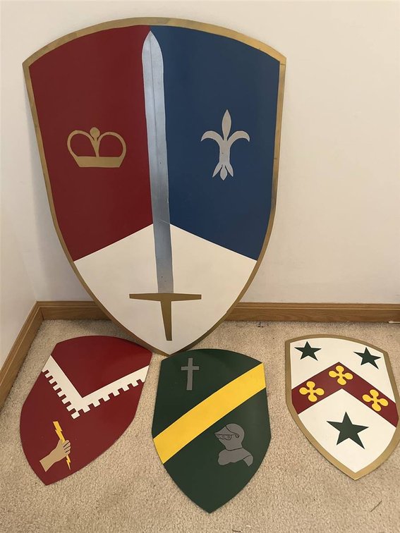 Four Painted Medieval-Style Wooden Shields
