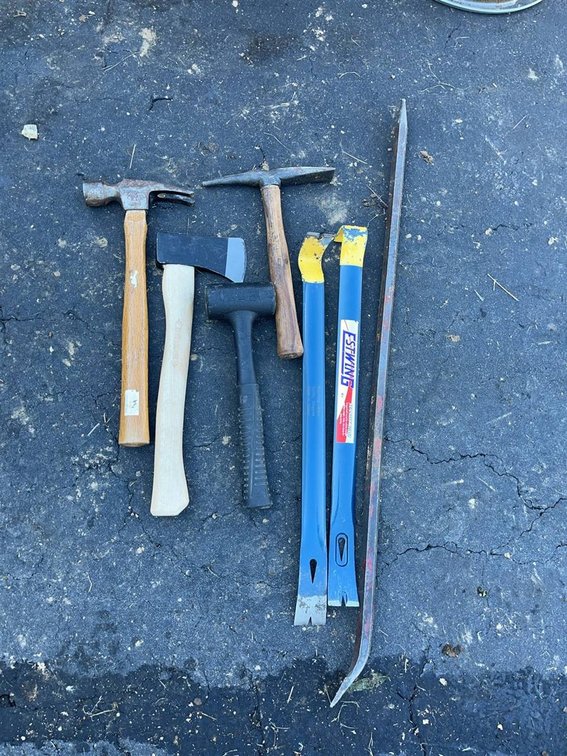 Hand Tool Lot: 3 Hammers, Hatchet, Pry Bars