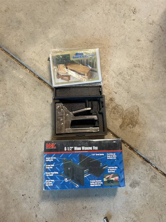 Woodworking Tool Lot Vise, Stapler, Plans
