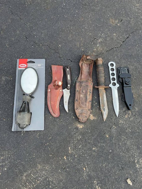 Knife and Sheath Lot with Bike Mirror