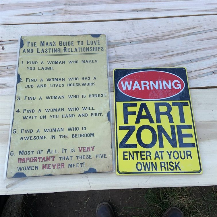 Two Humorous Metal Sign Plaques