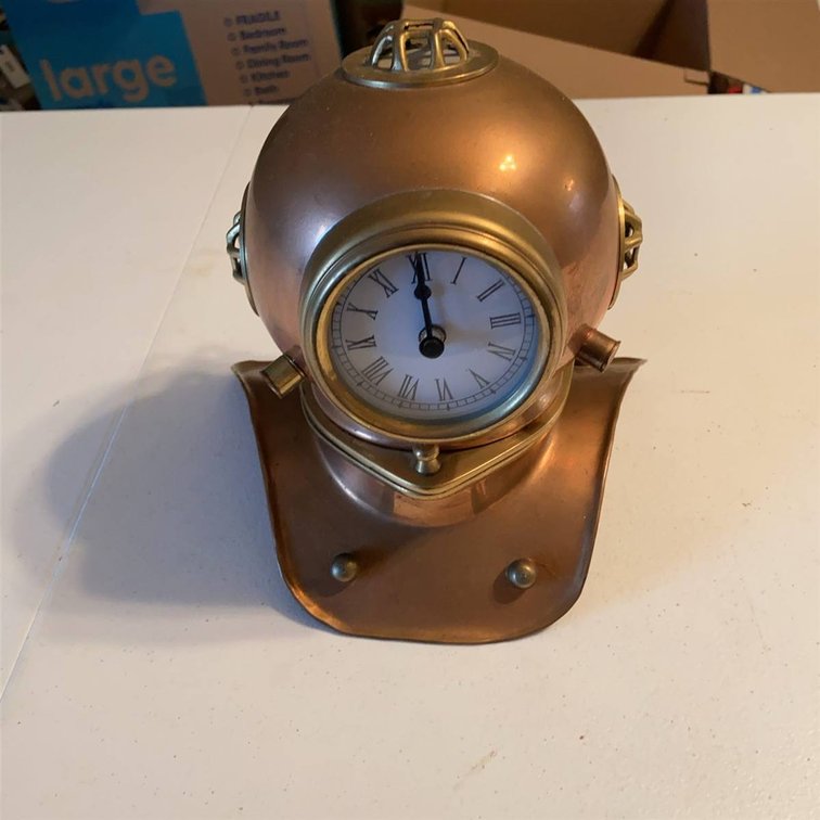 Brass And Copper Diving Helmet Desk Clock