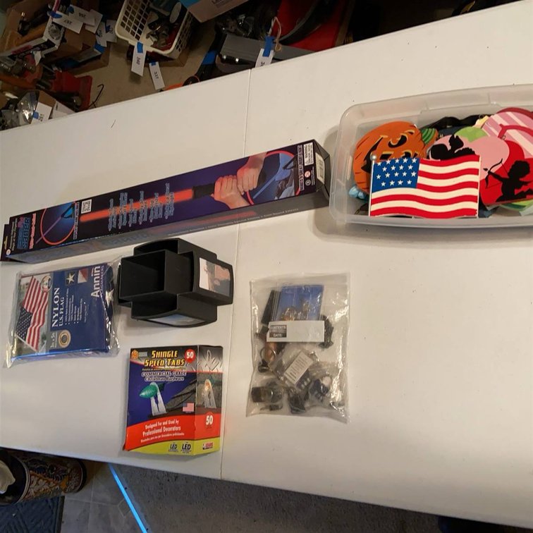 Lot: Special FX Saber, Flag, Desk Organizer