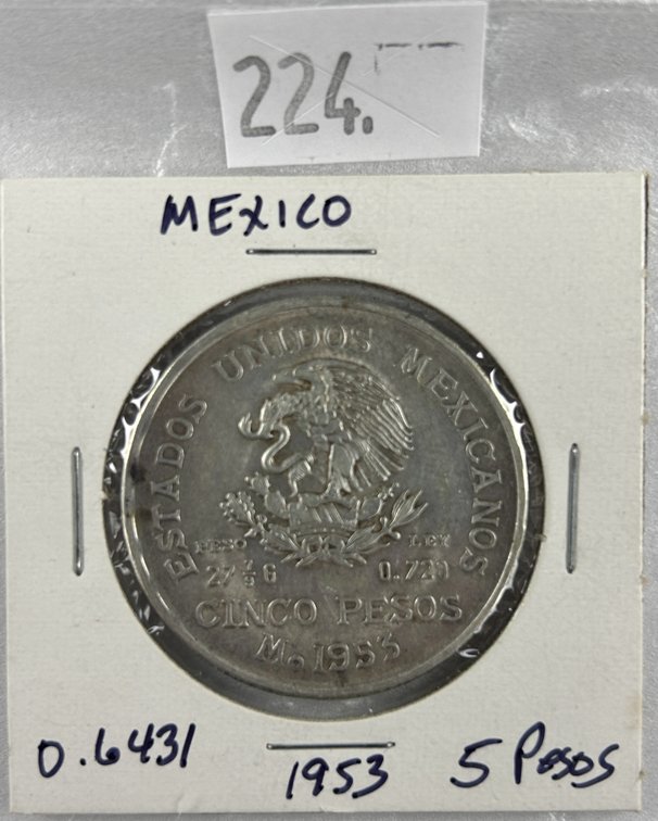 1953 Mexico 5 Pesos 27.78 grams 72% Silver.