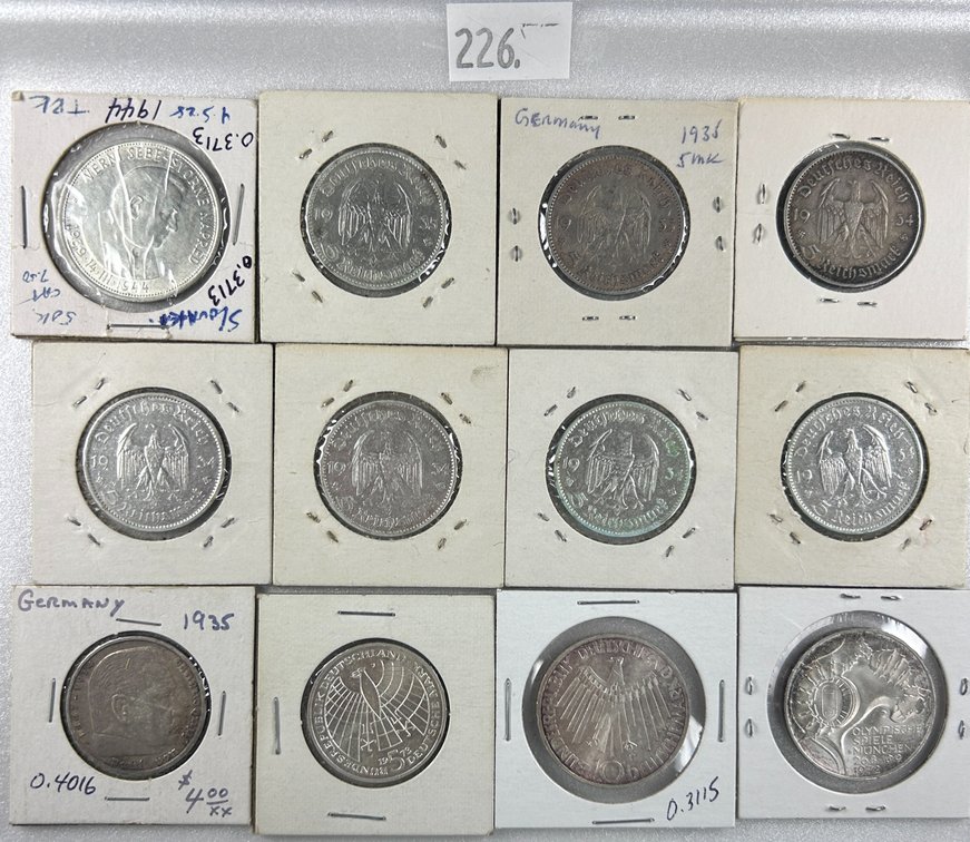 (12) German Silver Coins: 1944 Slovakia 50 Korun 16.5 grams 70% Silver.