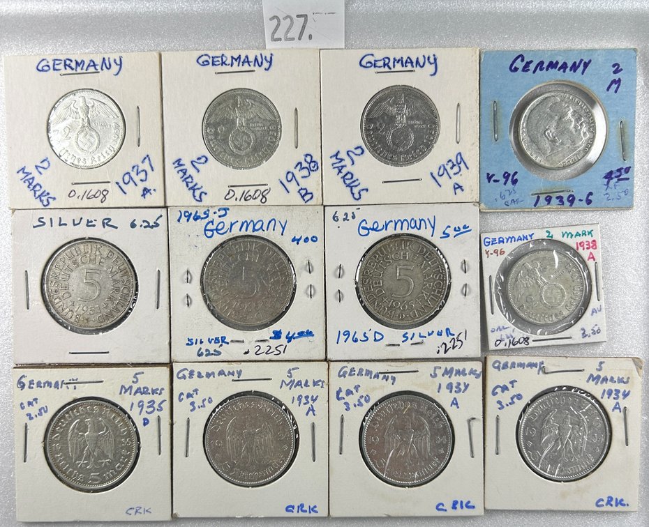 (12) German Silver Coins: 73.6 grams 62.5% Silver.