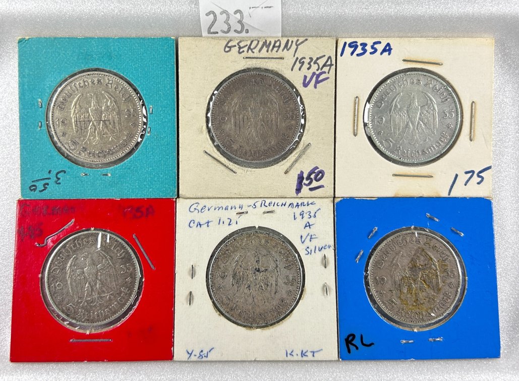 (6) 1935 German 5 Reichsmark Potsdam Garrison Church,